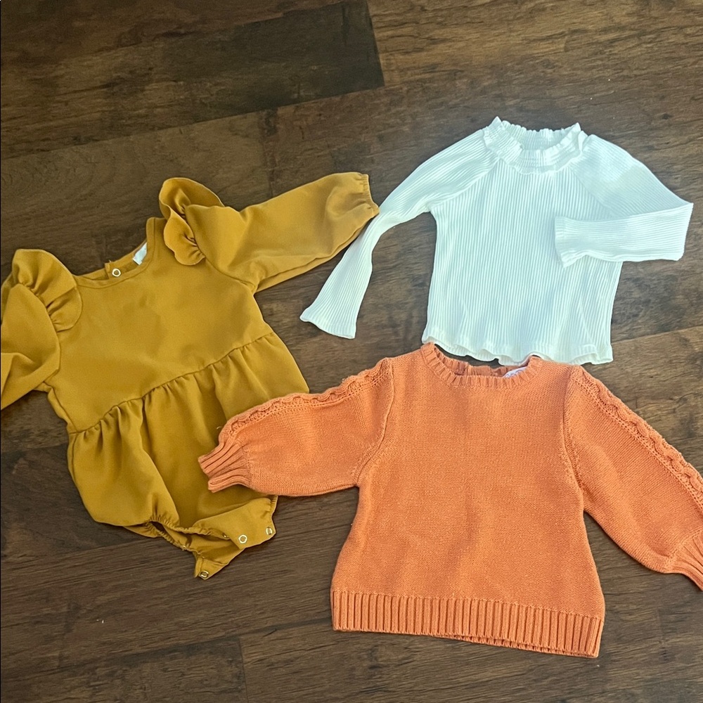 Mustard, White, and Orange baby Sweater/shirt bundle of 3
